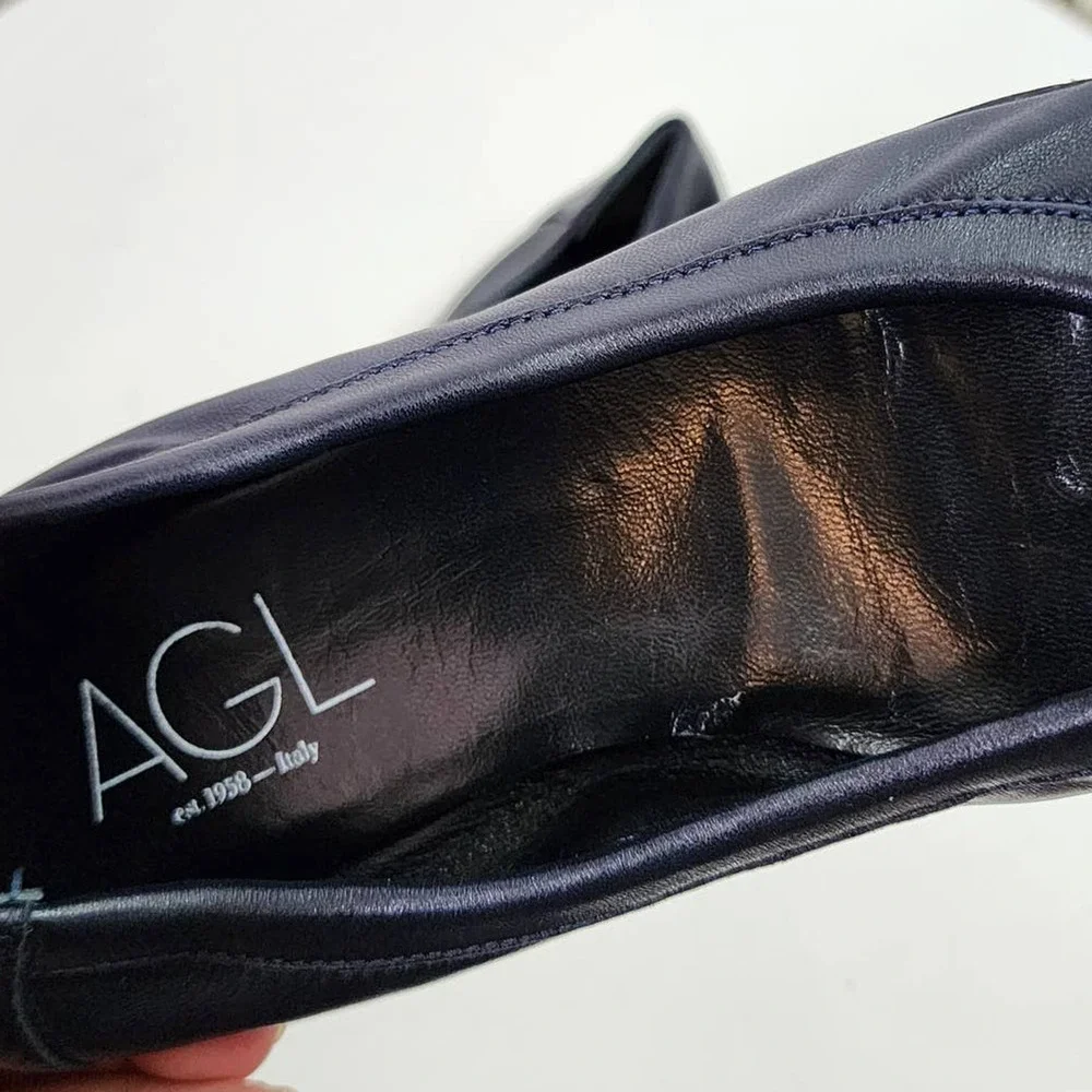 AGL Monika Cap Toe Ballet Flat in Carbon Night Coal Navy Croc Embossed Flats